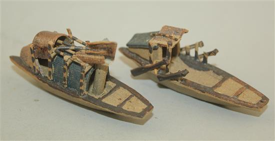 Ten Japanese stoneware models of houses, boats and bridges, early 20th century, tallest 9cm